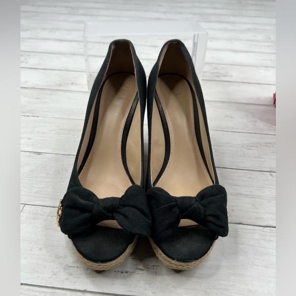 Tory Burch Dory 85MM Wedge Espadrille Canvas Shoes Size 9 - Picture 2 of 9